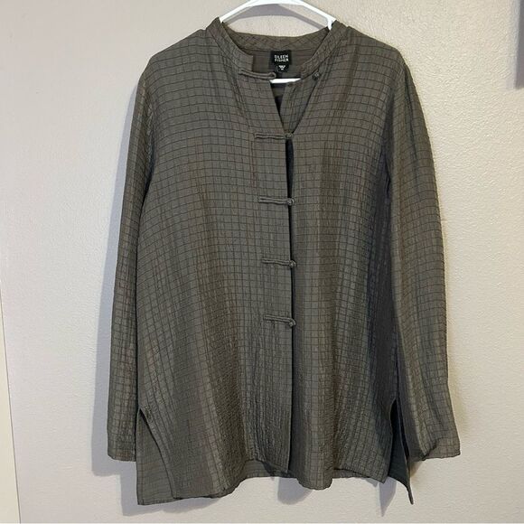 Eileen Fisher silk & linen blend frog closure jacket women’s size medium - Picture 1 of 11